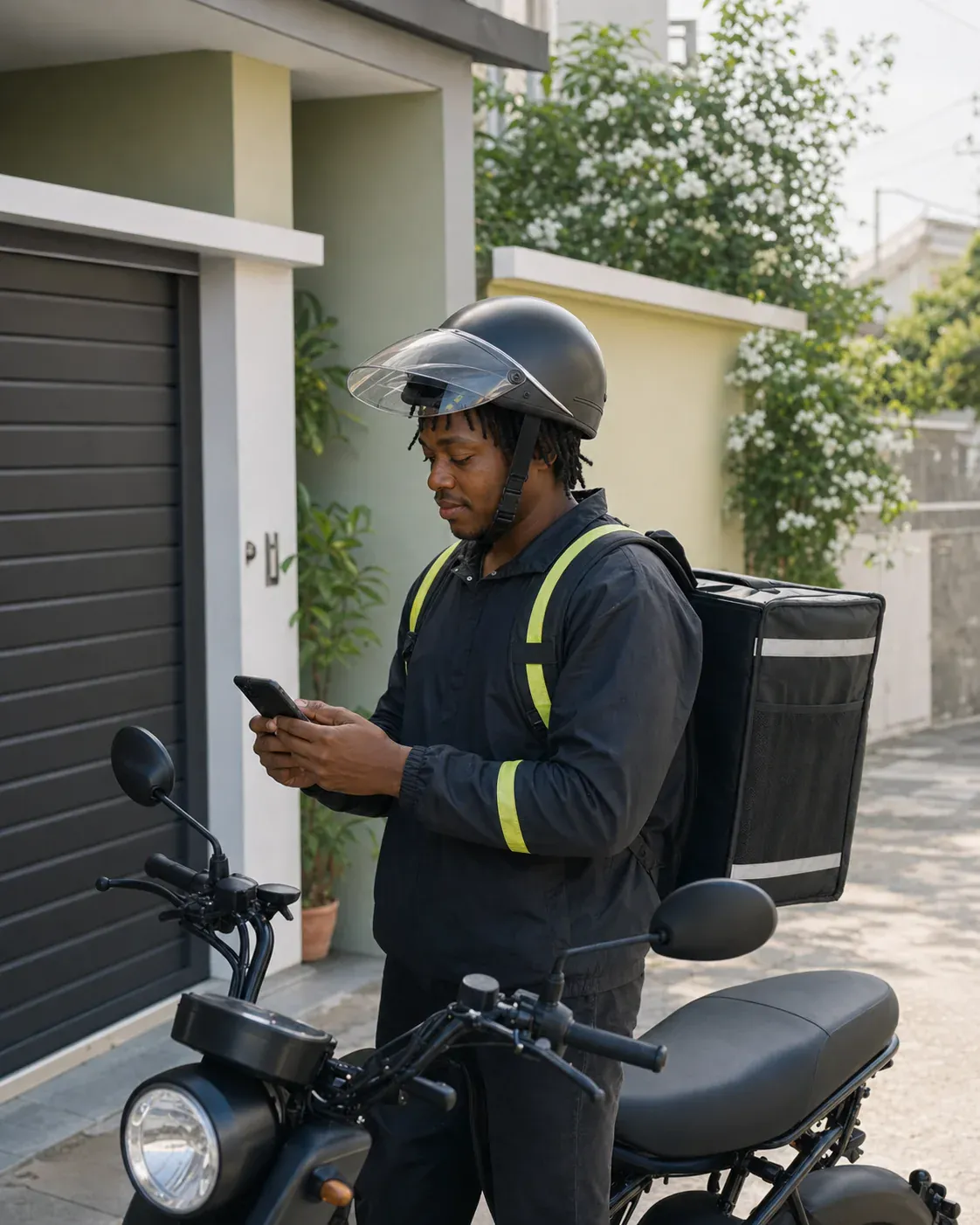 A delivery rider checking Rider Mode before beginning a shift